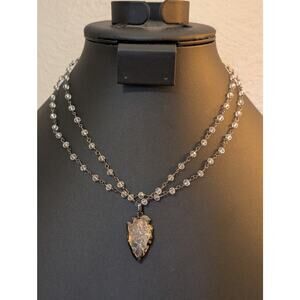 Two Strand Crystal Chain W/ Clear Quartz Arrowhead Pendant 16.5" Necklace